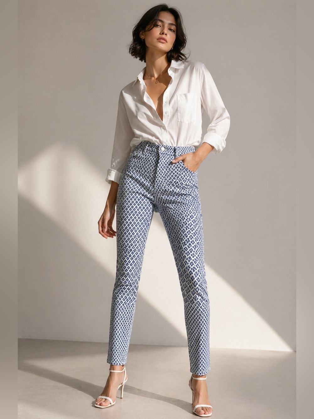 Zara skinny blue white pants jeans 4 small EUR36